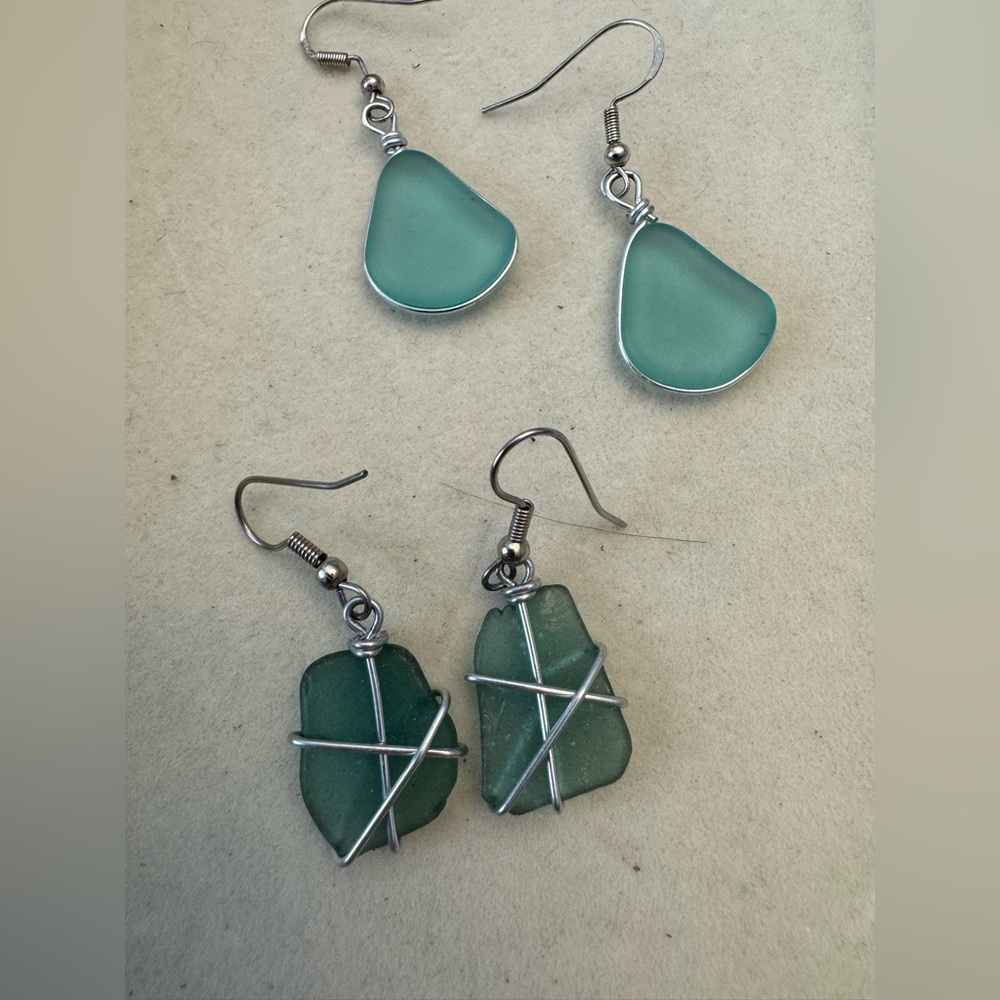 Set of 2 Coastal Elegance Sea Glass Earrings